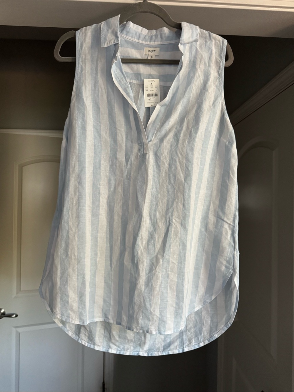 NWT J.Crew Linen Cotton Blue White Striped Sleeveless Tunic Top S Classic Preppy